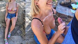  : Cute Cousin Sucks Dick In The Garden And Gets A HUGE Cum Shower