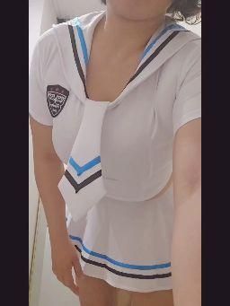  : 試穿 #情趣睡衣 白色 #水手服