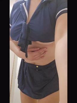  : 試穿 #情趣睡衣 #情趣內衣 #水手服 短版包胸款 奶太大，根本包不住呀！！ #巨乳 #美尻 #美腿
