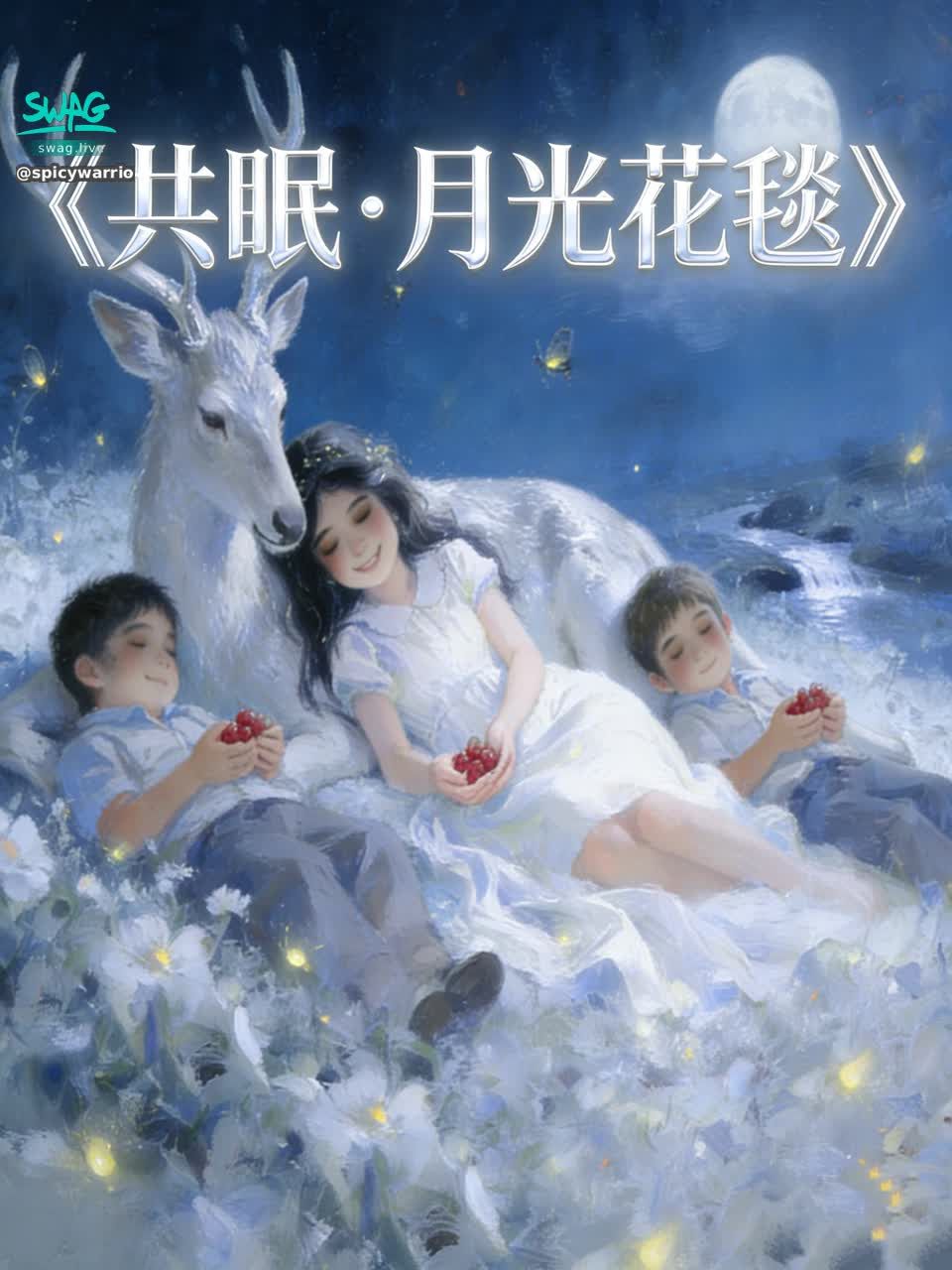 spicywarrior2645 : 后来,他们停在一片开满月光花的空地上。三只鹿卧在她身边,大哥的鹿角成了她的临时靠枕。雯雯靠着它,听着鹿群均匀的呼吸,看着萤火在花丛中穿梭,晚风拂过裙摆,带来远处溪流的叮咚声。她闭上眼睛,感觉自己好像变成了林间的一部分,和这三只鹿,和这片森林,融进了这温柔得能拧出蜜来的夜色里,连梦都变得清甜。