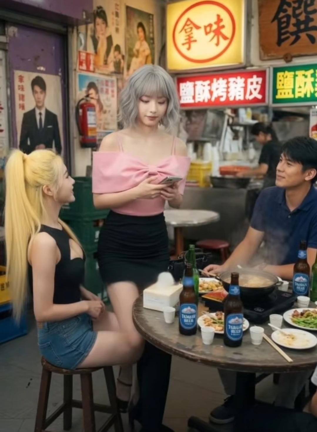 chichi7768 : (AI短劇生成)寄宿家庭EP2：同學約了男主跟金髮及銀髮學妹吃火鍋，沒想到一夜情就出現在男主身上，看金髮辣妹如何服務男主。