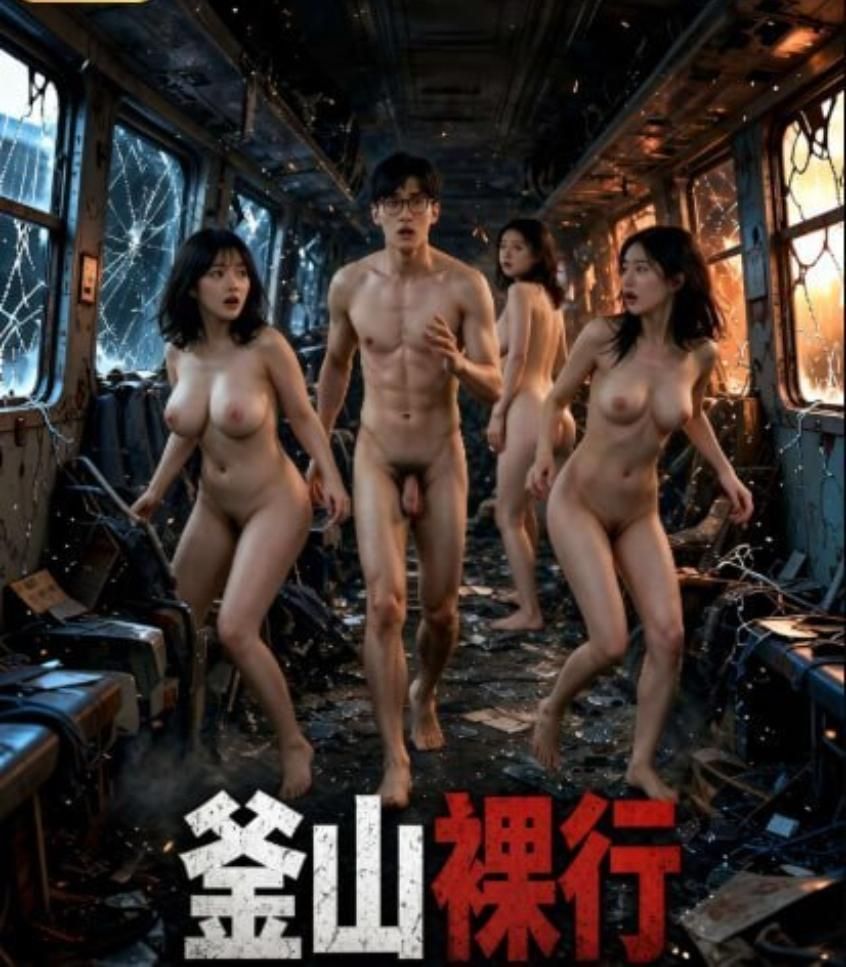 chichi7768 : 釜山裸行EP1-5：男主發現喪屍不攻擊裸體，全裸即可隐形。他與三女主迫脱光求生，在血腥車廂中裸身攻略、羞耻與欲望交织，末日求生(AI生成)